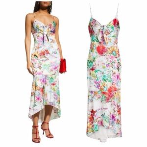 Aidan by Aidan Mattox White Satin Printed Maxi Dress Sz 12 Floral Garden Romance